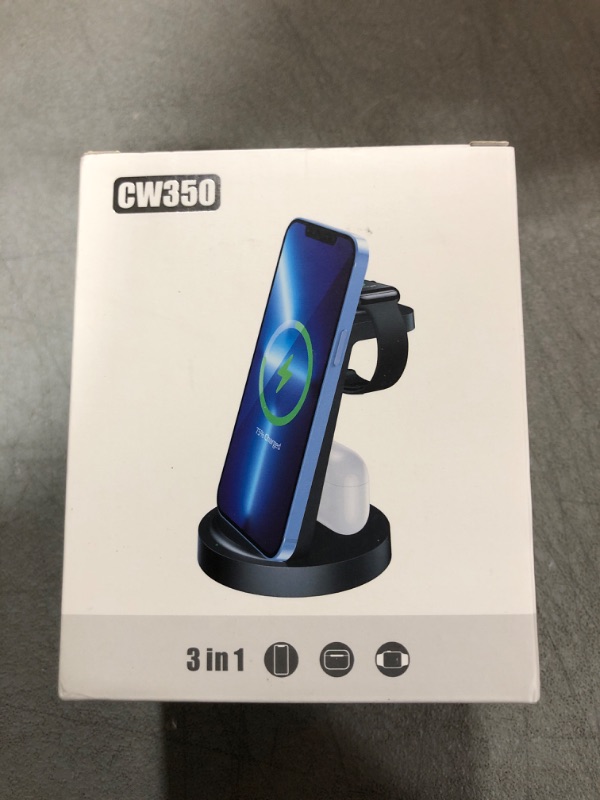 Photo 1 of 3 in 1 Charging Station for iPhone - Wireless Charger for Apple Products Multiple Devices - Charging Dock Stand for AirPods (for iPhone 15 14 13 pro 12 11 X Max) White