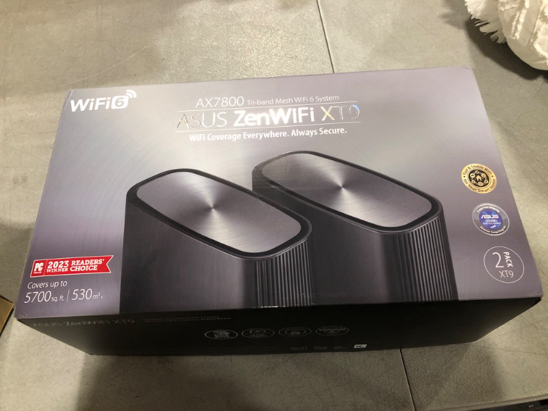 Photo 2 of ASUS ZenWiFi XT9 AX7800 Tri-Band WiFi6 Mesh WiFiSystem (2Pack), 802.11ax, up to 5700 sq ft & 6+ Rooms, AiMesh, Lifetime Free Internet Security, Parental Controls, 2.5G WAN Port, UNII 4, Charcoal
