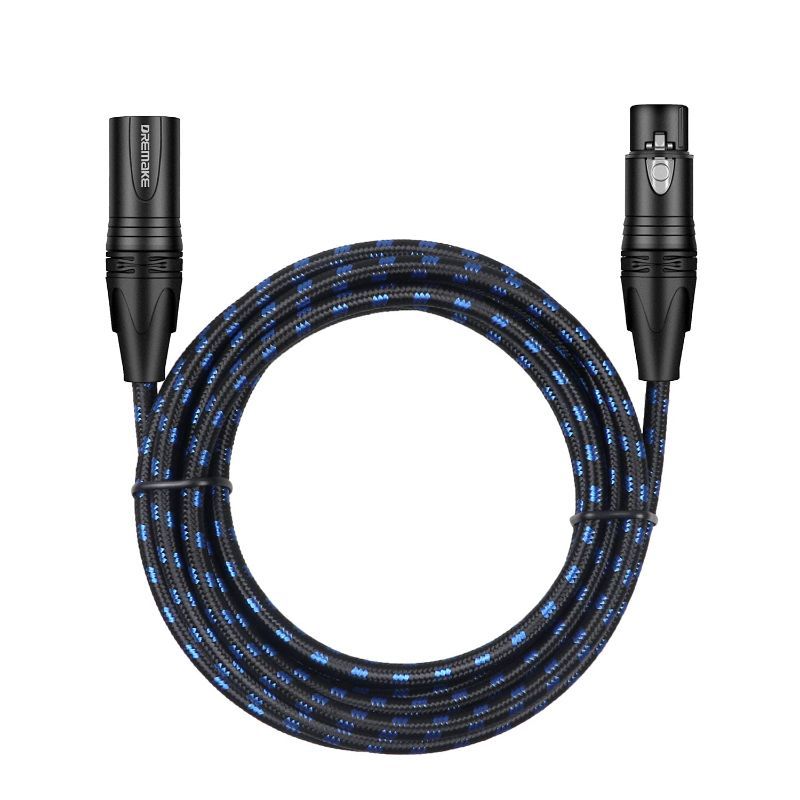 Photo 1 of DREMAKE 3FT XLR Mic Cable 3-Pin XLR Male to Female Microphone Audio Cable, Black Blue Tweed Braided Balanced DMX AMP Instrument Patch Cords for Mixing Boards, Speaker Systems, Pro Audio, Preamps
