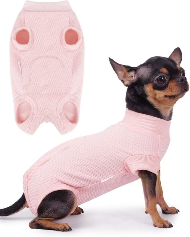 Photo 1 of  Frienperro Dog Recovery Suit Pet Spay Surgery Shirt for Female Dogs Onesie, Puppy Pajamas Cone E-Collar Alternative for Small Cat Chihuahua Yorkie,Pink  xs