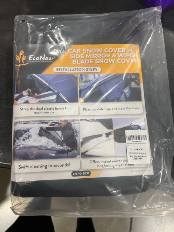 Photo 2 of EcoNour Snow Cover - Black (XL) with Side Mirror Cover + Wiper Cover | 600D Oxford Fabric Frost Cover for All Weather | Durable Mirror & Wiper Cover, Sag-Proof Snow Cover for Winter Protection Black Windshield Cover XL + Side Mirror Cover