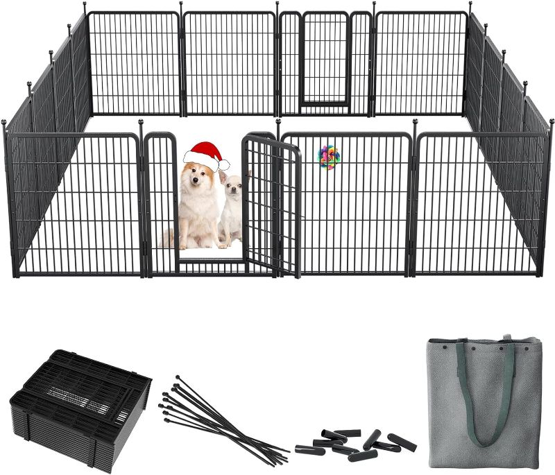 Photo 1 of Homieasy Dog Playpen with Portable Storage Bag for RV Camping, 32 Inch Height Dog Fence with Extra Fixing Fittings for Indoor Use,Pet Puppy Play Pen for Small/Medium/Large Dogs, 8 Panels, Black Black 8 Panels 32Inch