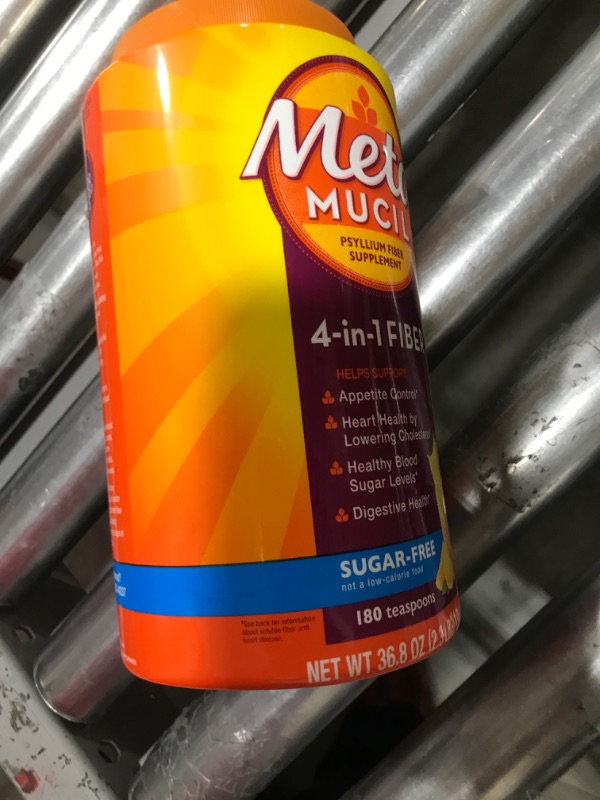 Photo 2 of Metamucil, Daily Psyllium Husk Powder Supplement, Sugar-Free Powder, 4-in-1 Fiber for Digestive Health, Orange Flavored Drink, 180 teaspoons BEST BY 11/2026