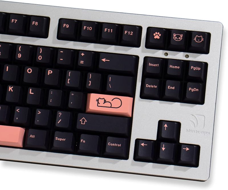 Photo 1 of PBT Keycaps Dye Sub 129 Keys Cherry Profile Pink Cat Keycaps Set Fit for 60% 65% 95% Cherry Mx Switches Mechanical Keyboard