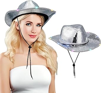 Photo 1 of LED Disco Cowboy Hat Women Light Cowgirl Hat Mirrored Cowboy Hat Neon Flashing Cowboy Hat Glitter Space Hat
