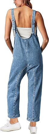 Photo 1 of High Roller Denim Jumpsuits for Women Casual Sleeveless Loose Baggy Overalls Jeans Pants Jumpers with Pockets