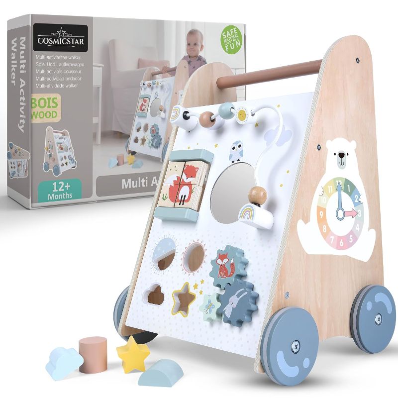 Photo 1 of Wooden Baby Walker - 6 in 1 Activity Cube Walkers for Babies, Toys Roll Cart Baby Activity Walkers for Boys and Girls or Motor Skills, Cognitive Thinking and Hand-Eye Coordination