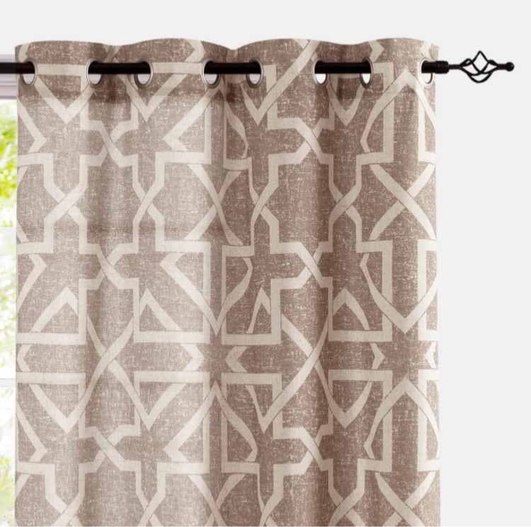 Photo 1 of jinchan Linen Curtains for Living Room Geometric Lattice Print Curtains 84 Inch Length for Bedroom Moroccan Tile Pattern Drapes Light Filtering Grommet Window Treatments 2 Panels Taupe on Beige