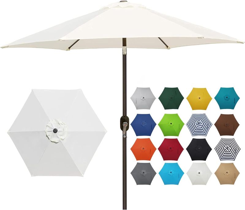 Photo 1 of Blissun 7.5 ft Patio Umbrella, Yard Umbrella Push Button Tilt Crank (Cream White)
