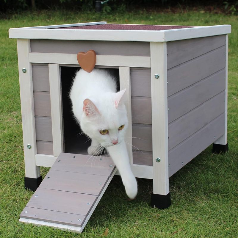 Photo 1 of Rockever Outdoor Cat House,Outdoor cat Houses for Feral Cats Weatherproof Rabbit Hutch Small, Wooden Small Pet House and Habitats-Grey
