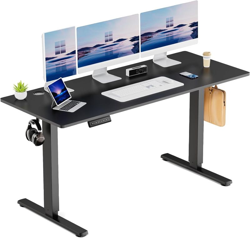 Photo 1 of DUMOS 40 Inch Electric Standing Office Desk Height Adjustable Sit Stand up PC Workstation Wood Computer Work Table for Home Bedroom Gaming Room Small Spaces 40 Inch Natural Basic