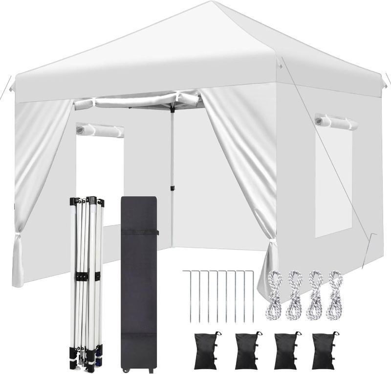 Photo 1 of RHOLUTA 10x10 Pop Up Canopy Tent with 4 Removable Sidewalls, Mesh Windows, Durable Ez Up Outdoor Instant Canopy, Adjustable Waterproof Canopy with Carry Bag, 4 Sand Bags, 4 Ropes and 8 Stakes White 10x10
