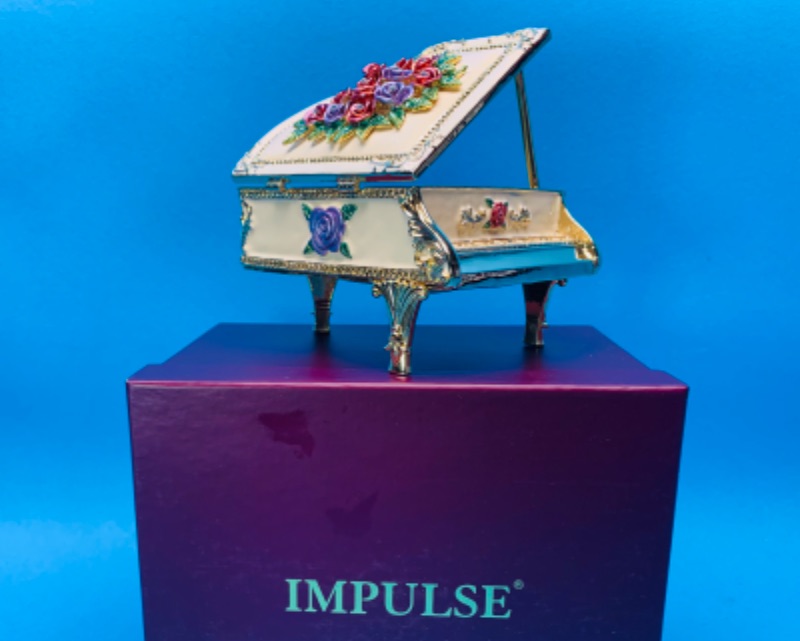 Photo 3 of 150060…  4” musical impulse jeweled and crystal enamel hinged trinket box in box 