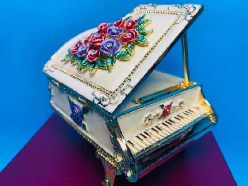 Photo 1 of 150060…  4” musical impulse jeweled and crystal enamel hinged trinket box in box 