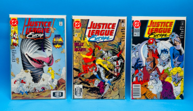 Photo 1 of 150106…3 older justice league Europe comics in plastic sleeves