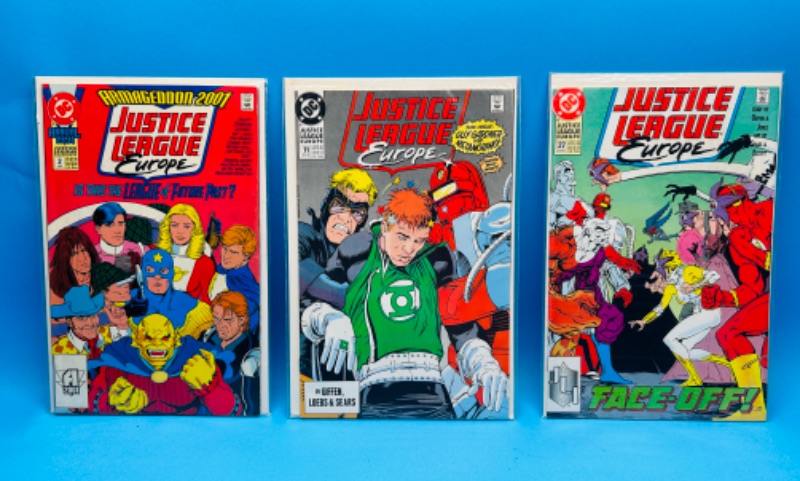 Photo 1 of 150107…3 older justice league Europe comics in plastic sleeves