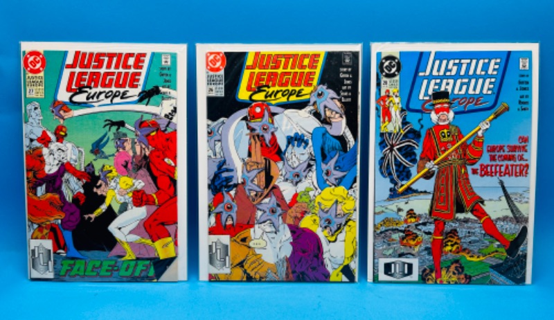 Photo 1 of 150111…3 older justice league Europe comics in plastic sleeves