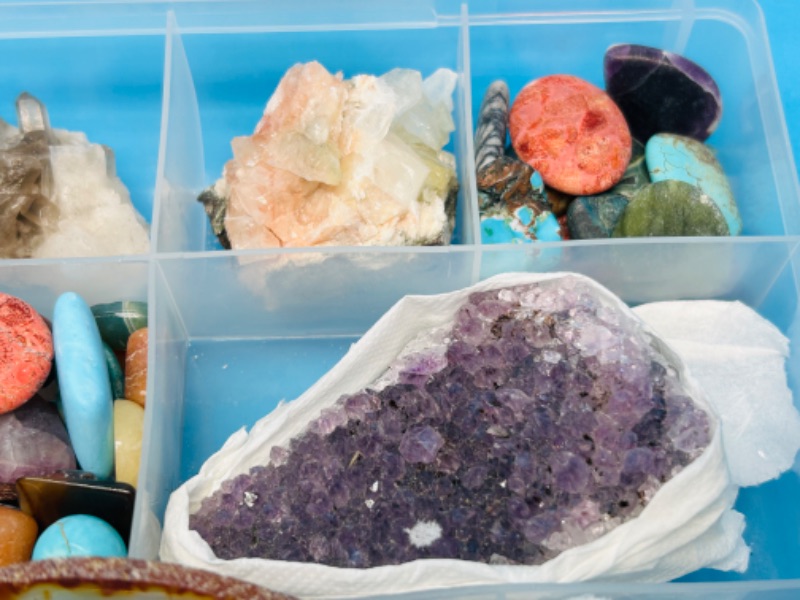 Photo 3 of 150217…collectible rocks in organizer- amethyst, petrified wood, smokey quartz and more