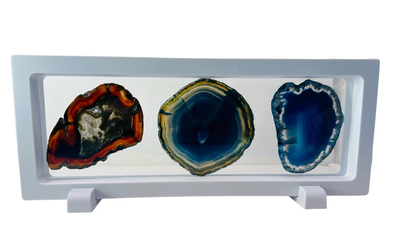 Photo 1 of 150220…3 agate slices in 9 x 4” display stand 