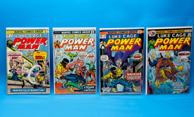 Photo 1 of 150359…condition issues-4 vintage power man comics in plastic sleeves - folds and wear