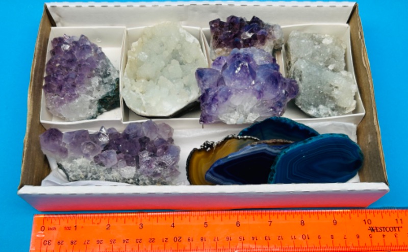 Photo 1 of 150418…collectible rocks- amethyst , apophyllite, and agate slices