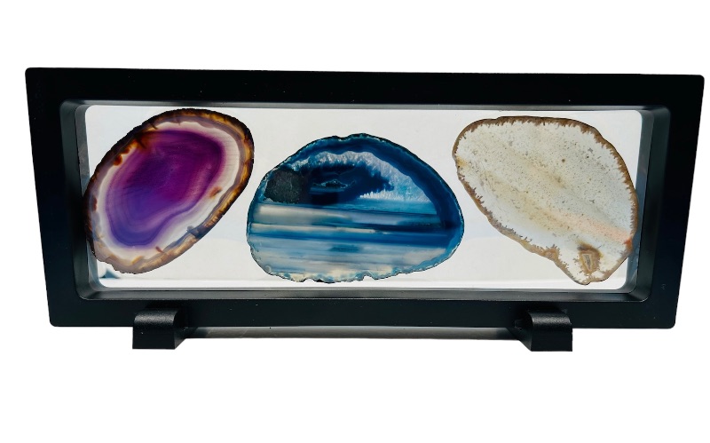 Photo 1 of 150424…3 agate slices in 9 x 4” display 