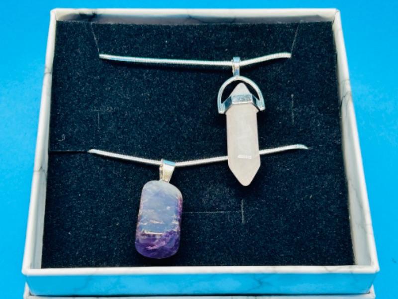 Photo 1 of 150434… crystal cut and polished rock pendant necklaces in gift box