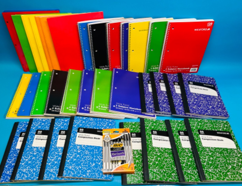 Photo 1 of 150467…spiral notebooks, folders, pens, and composition notebooks 