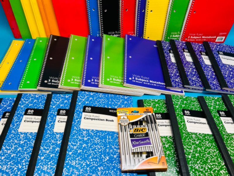 Photo 3 of 150467…spiral notebooks, folders, pens, and composition notebooks 