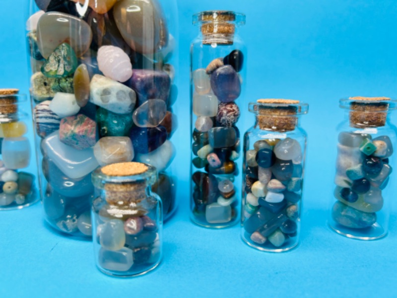 Photo 2 of 150712… 8 bottles of polished rocks and pebbles 5-1” tall 