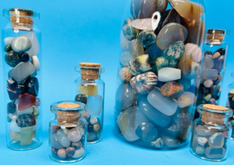 Photo 3 of 150712… 8 bottles of polished rocks and pebbles 5-1” tall 