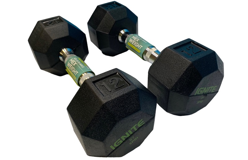 Photo 1 of 150773… 2 Ignite 12 pound hex weight dumbbells 