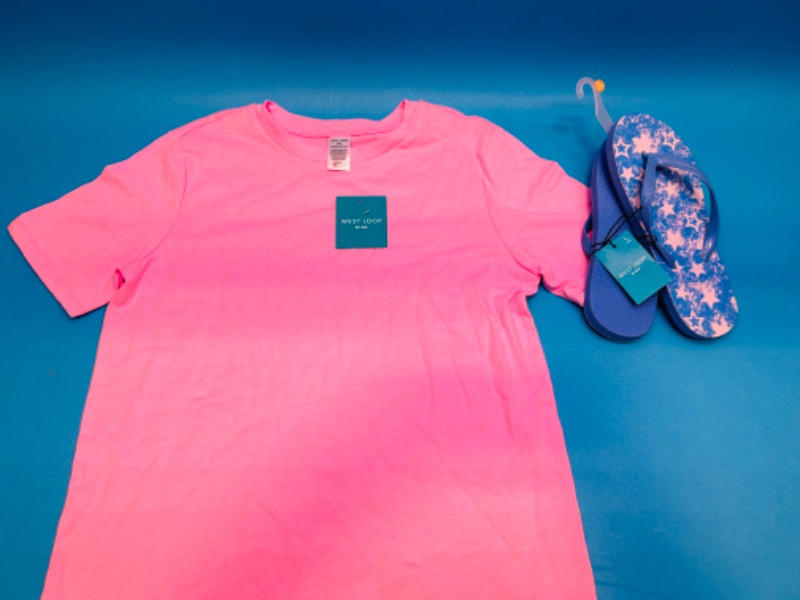 Photo 1 of 150951…kids size L t-shirt and flip flops 