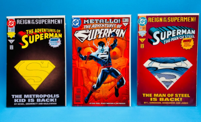 Photo 1 of 150997…3 Superman  comics in plastic sleeves 