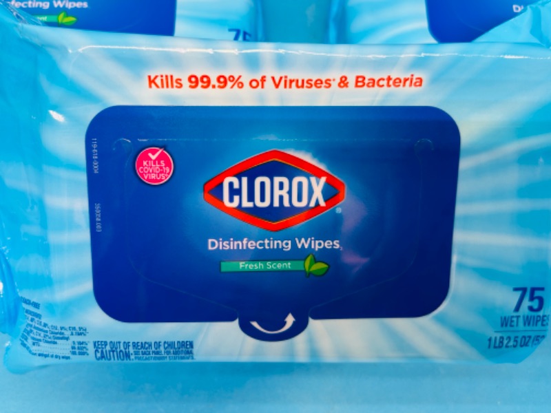 Photo 2 of 151138…3 packages of Clorox disinfectant wipes kills 99.9 bacteria-fresh scent 