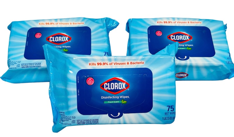 Photo 1 of 151138…3 packages of Clorox disinfectant wipes kills 99.9 bacteria-fresh scent 
