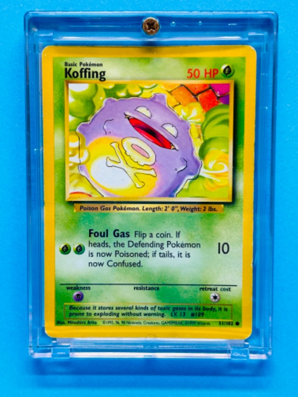 Photo 1 of 151192…Pokémon Koffing card 51/102 in hard plastic case