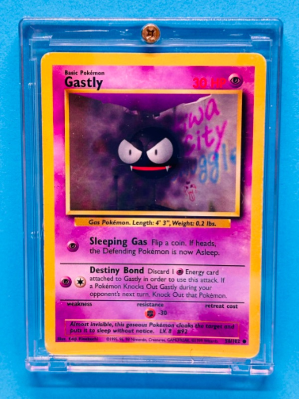 Photo 1 of 151193…Pokémon Gastly card 50/102 in hard plastic case 