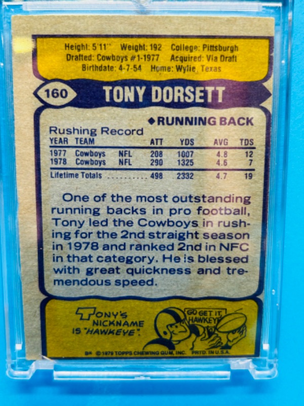 Photo 2 of 151203…1979 topps Tony Dorsett card 160 in hard plastic case 