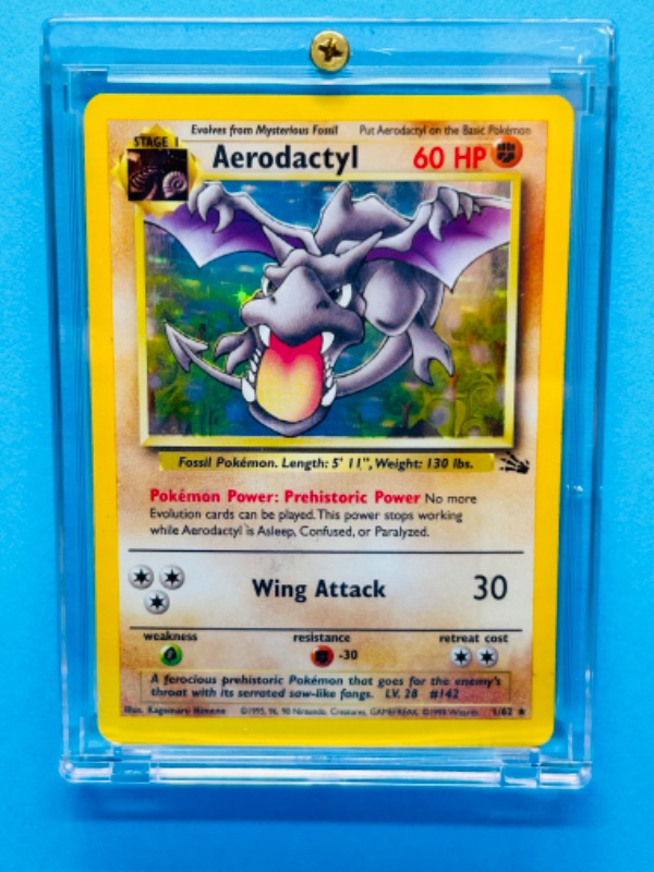 Photo 1 of 151204…Pokémon Aerodactyl holo card  1/62 in hard plastic case 