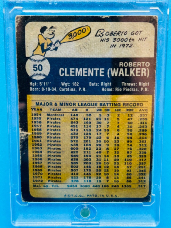 Photo 2 of 151205…vintage Roberto Clemente card 50 in hard plastic case 