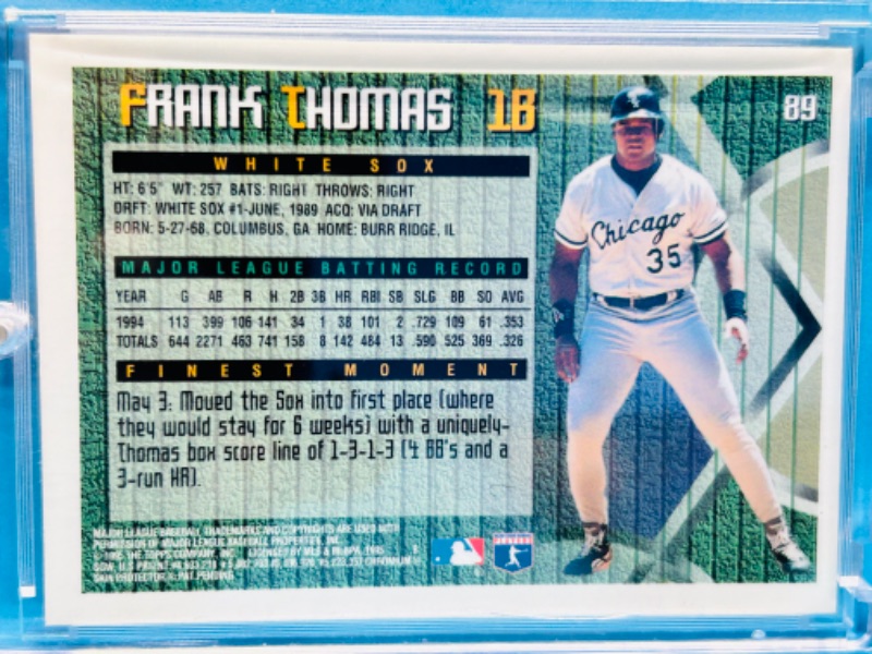 Photo 2 of 151232…  Topps finest Frank Thomas chrome card 89 in hard plastic case 