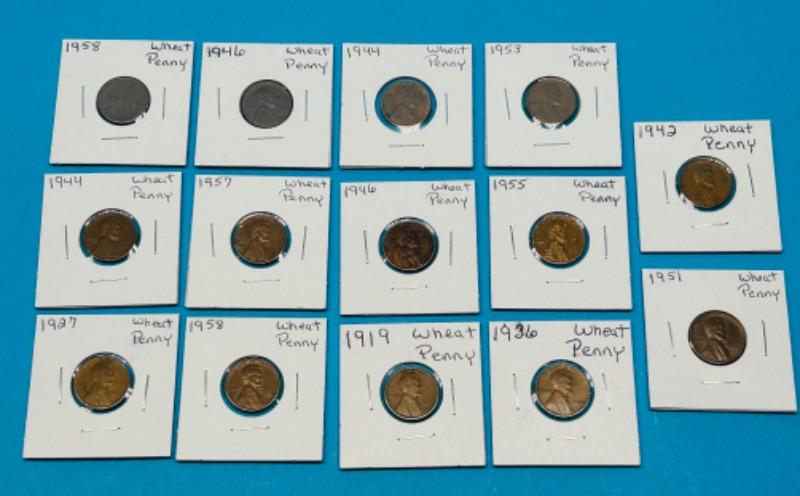 Photo 1 of 151238…14 circulated wheat pennies 