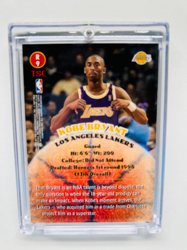 Photo 2 of 151267…topps stadium club Kobe Bryant Rookie card R9 in hard plastic case