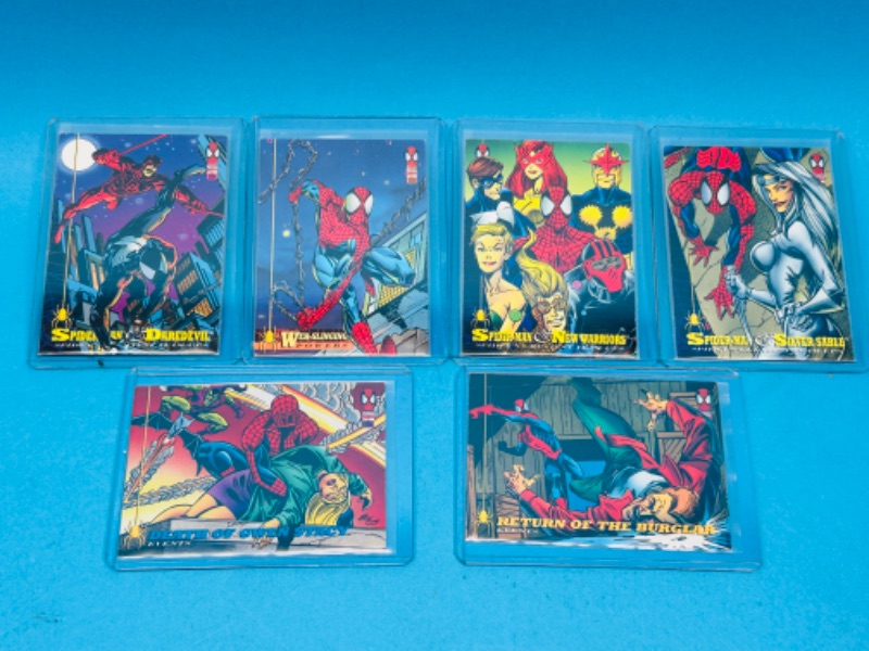 Photo 1 of 151279…6 Spider-Man comic cards in hard plastic sleeves 