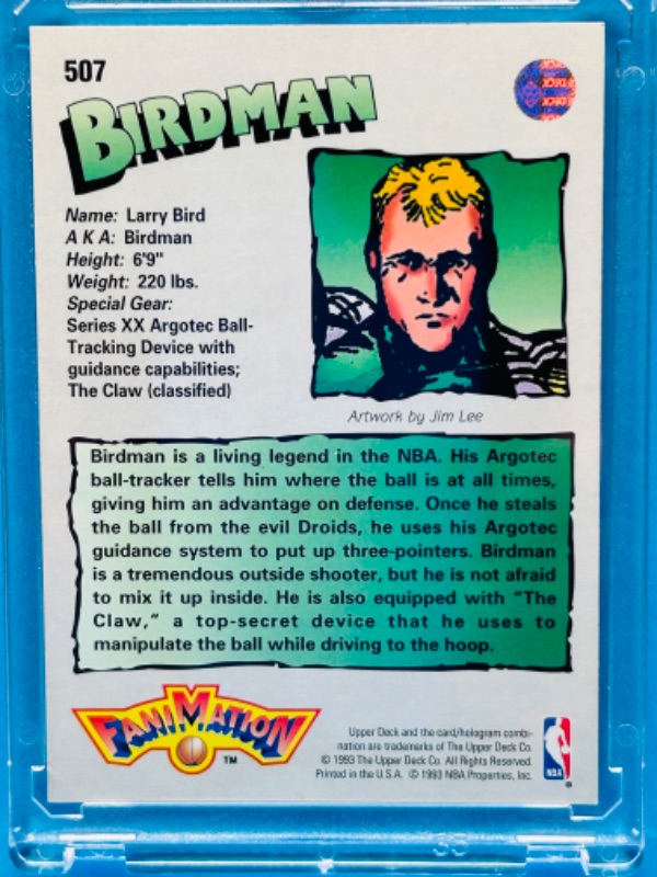 Photo 2 of 151290…upper deck Larry Bird Fani Mation card 507 in hard plastic case