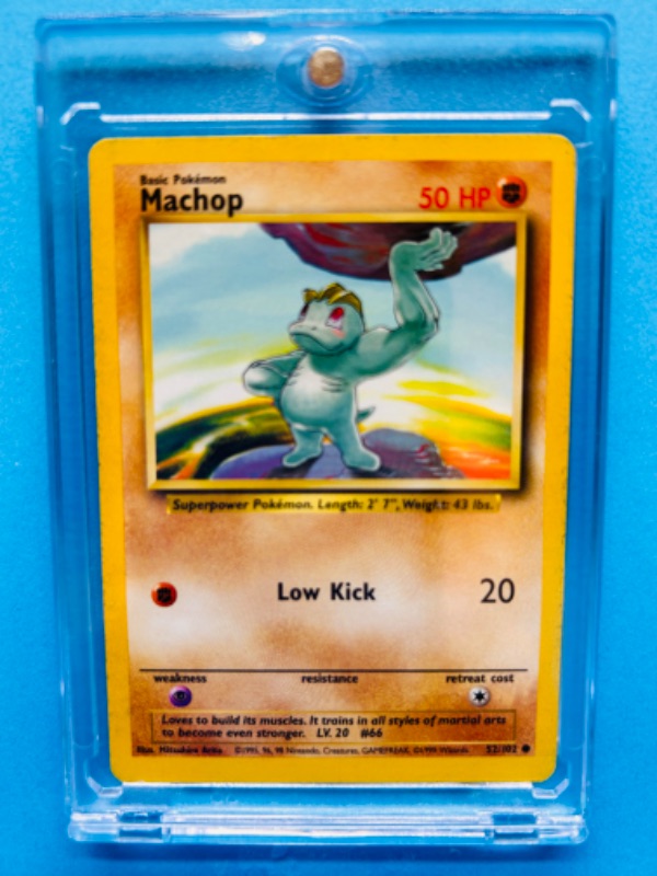 Photo 1 of 151304…Pokémon Machop card 52/102 in hard plastic case 