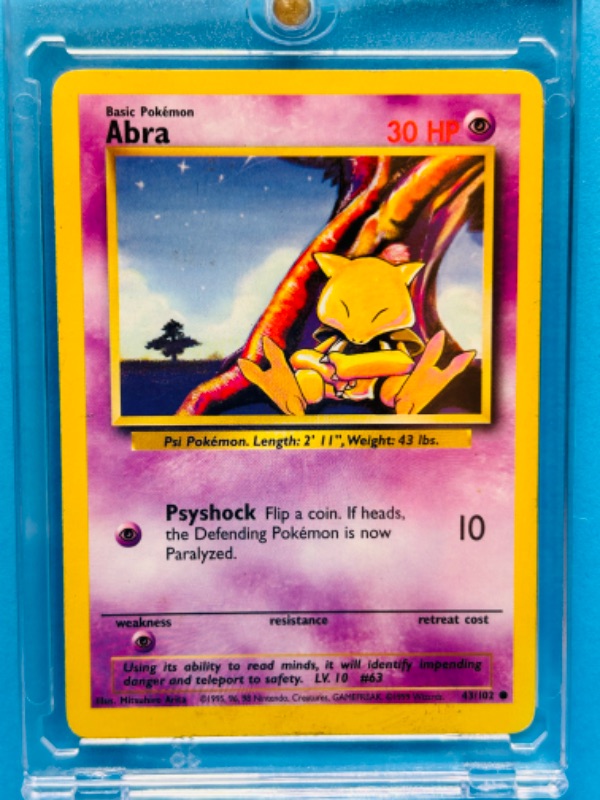 Photo 1 of 151312…Pokémon Abra card 43/102 in hard plastic case 