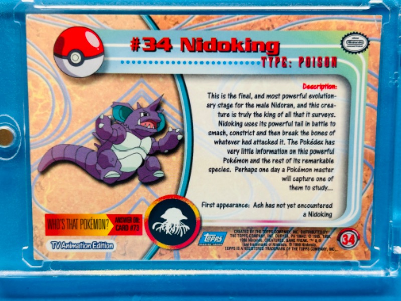 Photo 2 of 151314…Topps Pokémon #34 Nidoking holo card in hard plastic case 