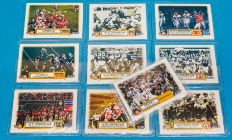 Photo 1 of 151335…Fleer 1-10 set Super Bowl football cards in hard plastic sleeves 